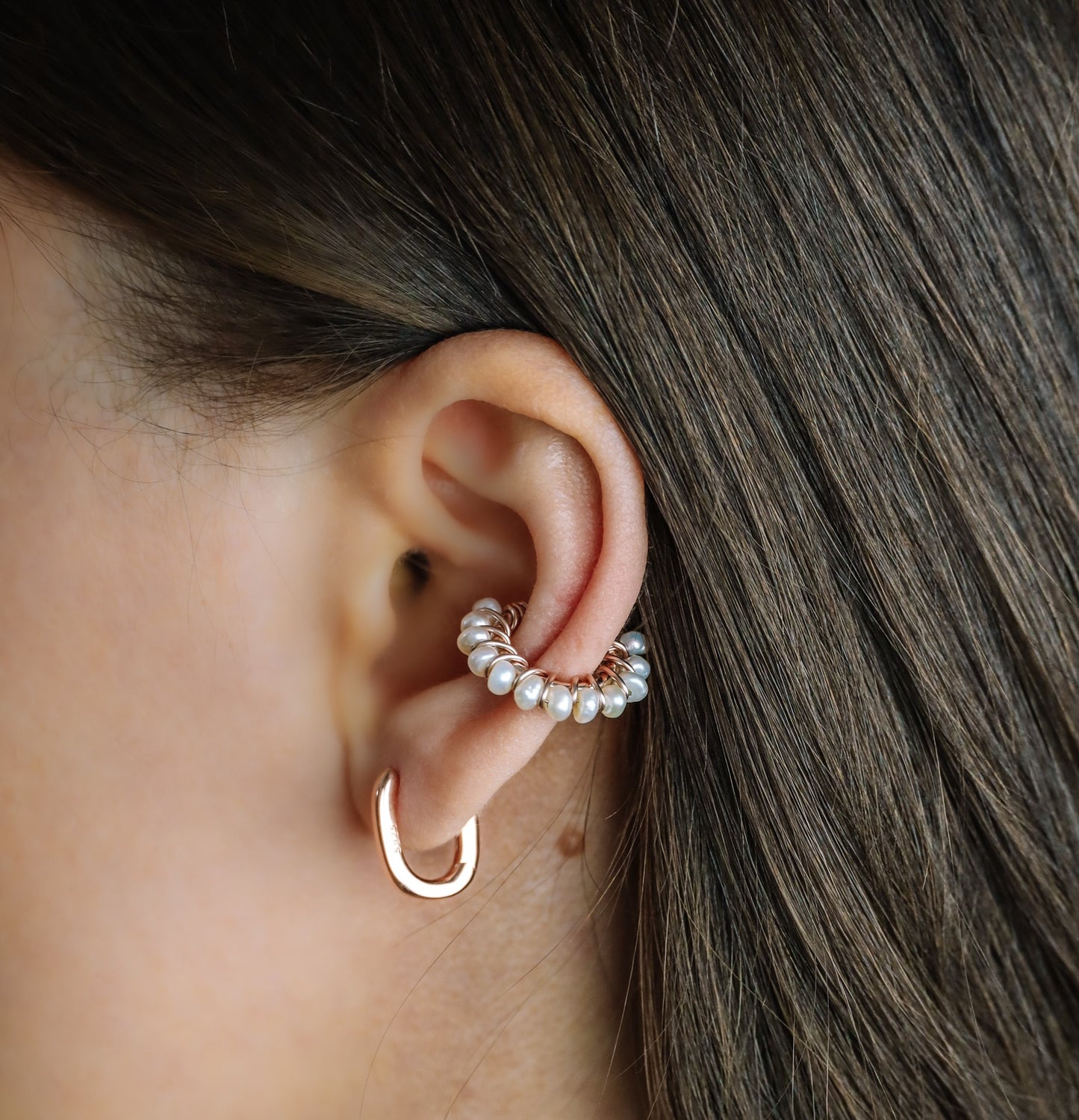 Pearl Ear Cuff • Gold Ear Wrap • Dainty Freshwater Pearl Ear Cuff • Tiny Pearl Ear Cuff • White Pearls Ear Cuff