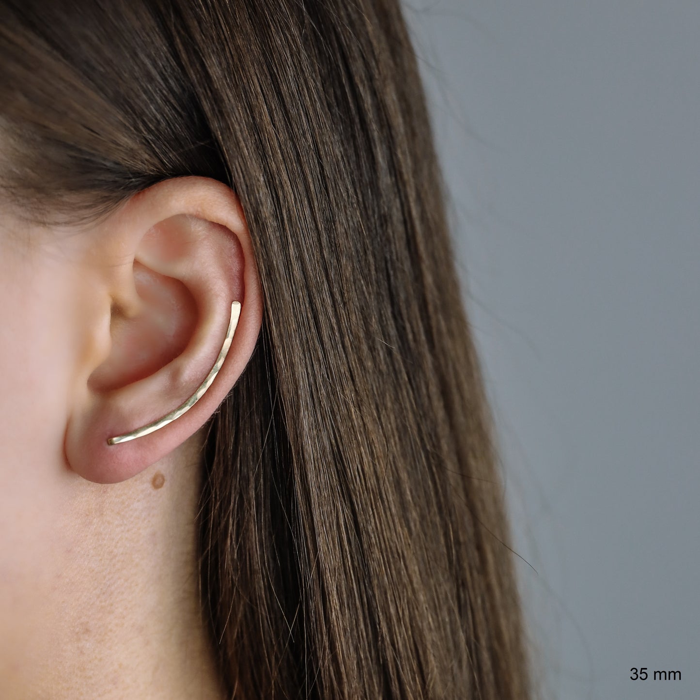 45 mm Dainty Long Ear Climbers, Ear Crawler Gold Ear Cuff, Bar Ear Climber, Silver Sweep Ear Pins, Rose Gold Hammered Earrings