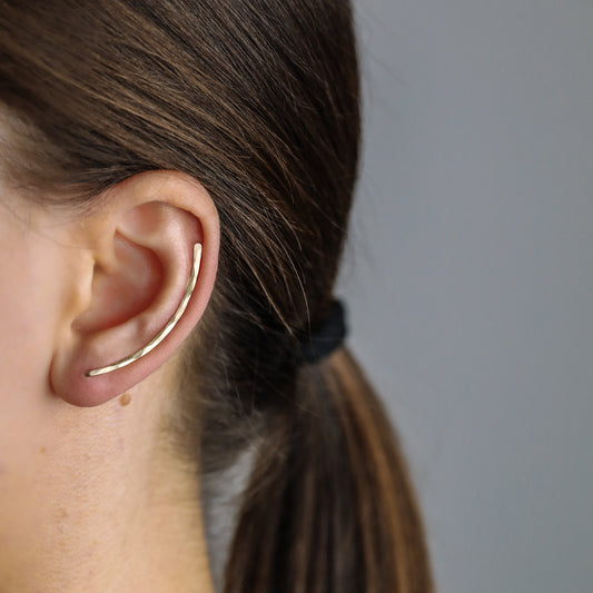 40 mm Gold Filled Ear Climbers, Minimalist Ear Pin Earrings, Sterling Silver Ear Crawlers BYSDMJEWELS