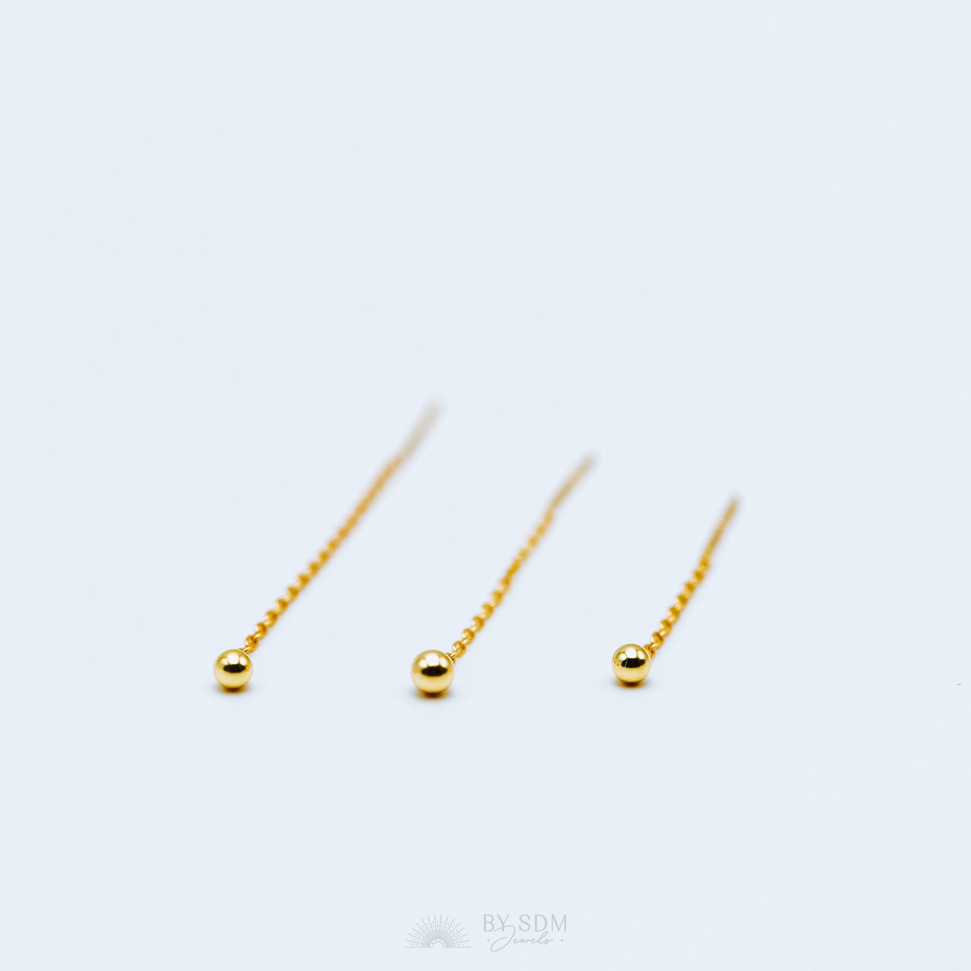 Tiny Ball Ear Threader • Gold, Silver from 160mm to 35mm Lenhgt