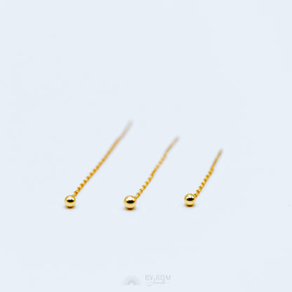 Tiny Ball Ear Threader • Gold, Silver from 160mm to 35mm Lenhgt