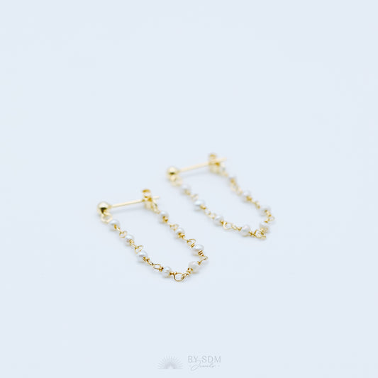 Pearl Chain Earrings, Gold Stud Earrings, BYSDMJEWELS