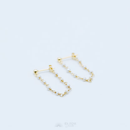 Pearl Chain Earrings, Gold Stud Earrings, BYSDMJEWELS