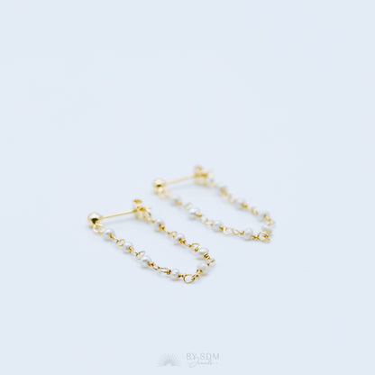 Pearl Chain Earrings, Gold Stud Earrings, BYSDMJEWELS