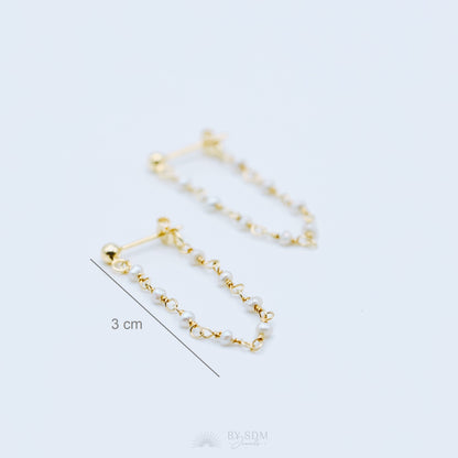 Pearl Chain Earrings, Gold Stud Earrings, BYSDMJEWELS