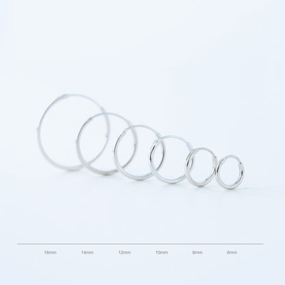 Thin Hoops Rings for Ear Piercings • Hoop With Hinge, 6, 8, 10, 12, 14, 16, 18mm, Silver • BYSDMJEWELS