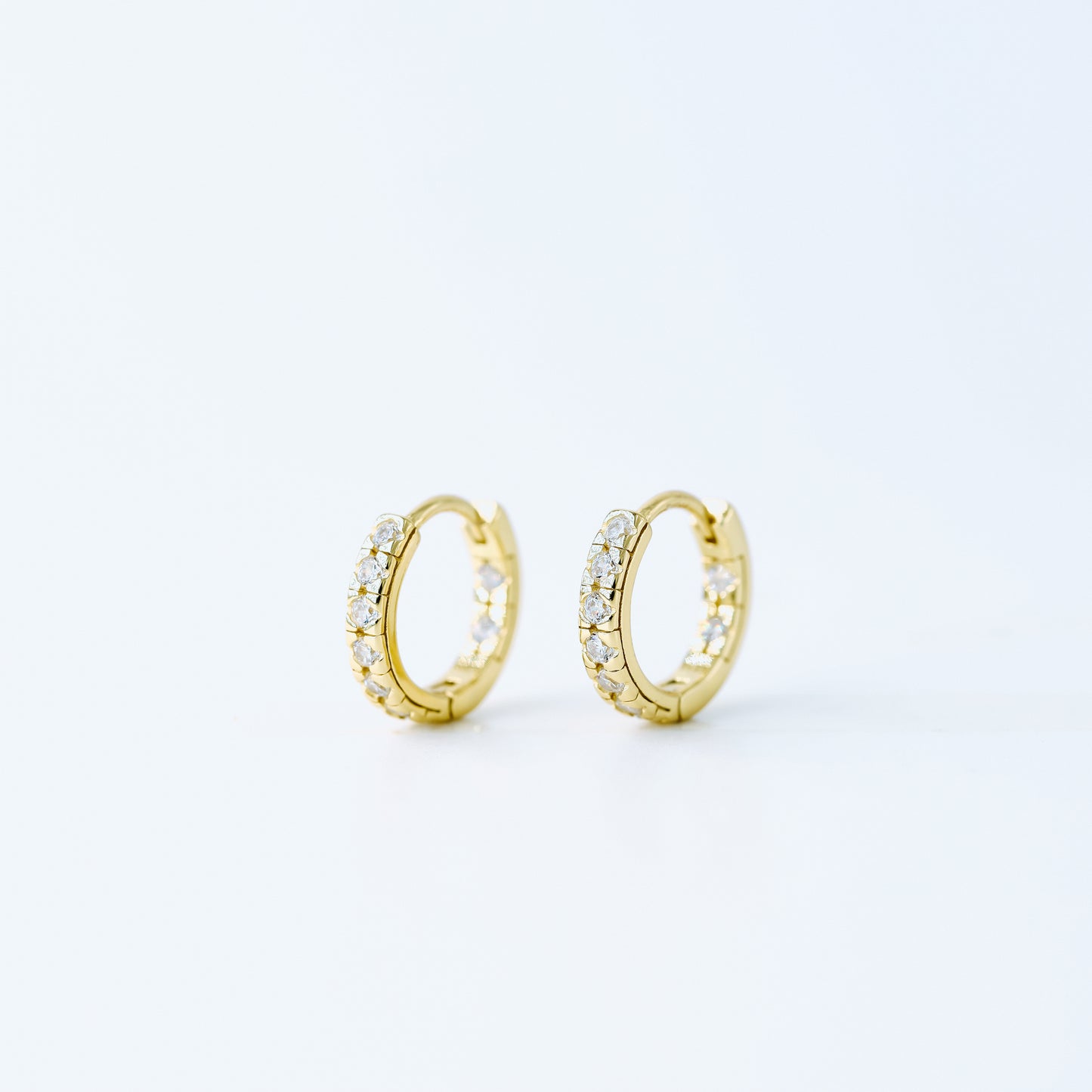 Simple White Stone, Clear CZ Hoop Earrings, Huggies, 9mm, Gold, Silver BYSDMJEWELS