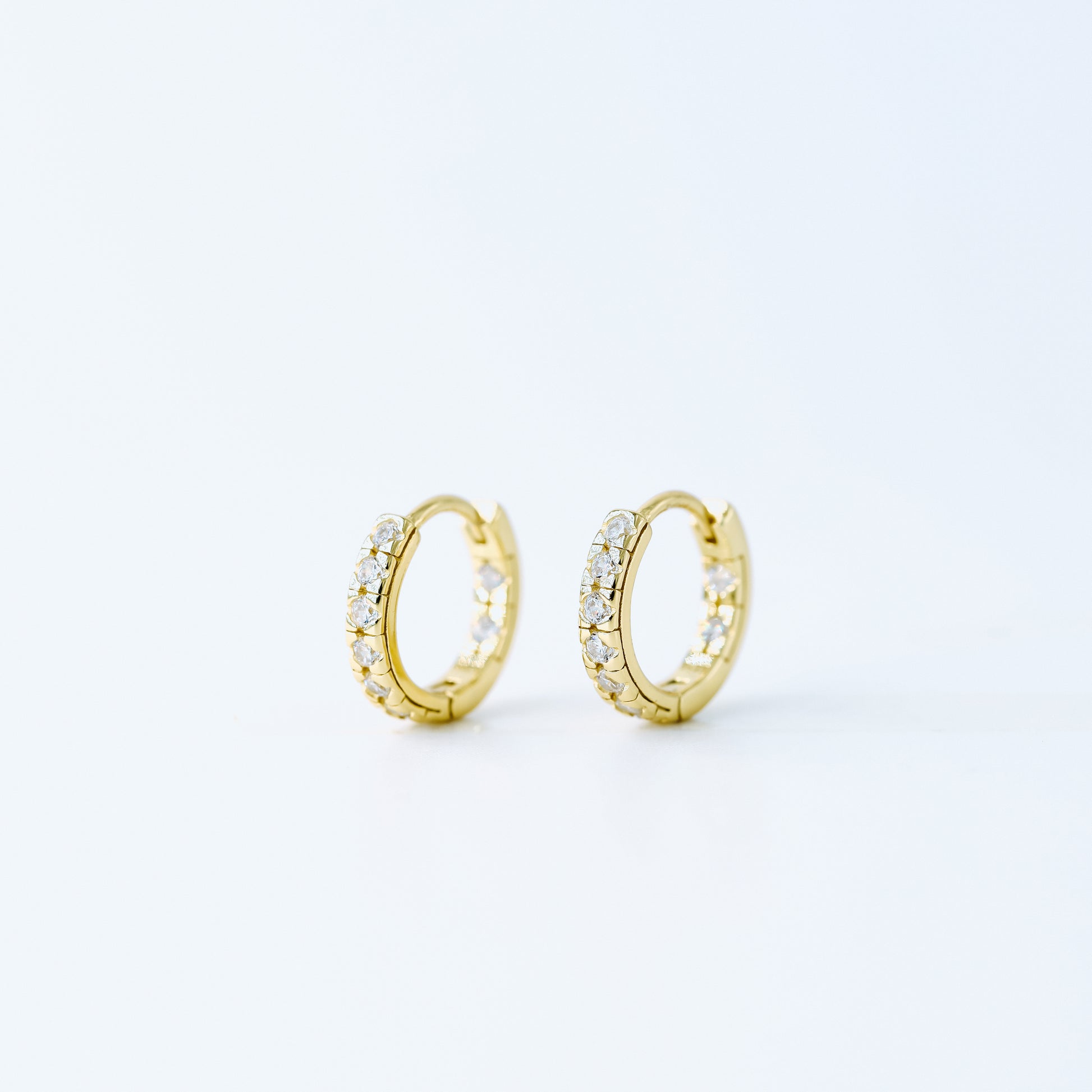 Simple White Stone, Clear CZ Hoop Earrings, Huggies, 9mm, Gold, Silver BYSDMJEWELS