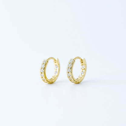 Simple White Stone, Clear CZ Hoop Earrings, Huggies, 9mm, Gold, Silver BYSDMJEWELS