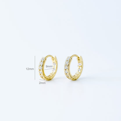 Simple White Stone, Clear CZ Hoop Earrings, Huggies, 9mm, Gold, Silver BYSDMJEWELS