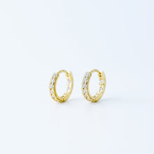 Load image into Gallery viewer, Simple White Stone, Clear CZ Hoop Earrings, Huggies, 9mm, Gold, Silver BYSDMJEWELS
