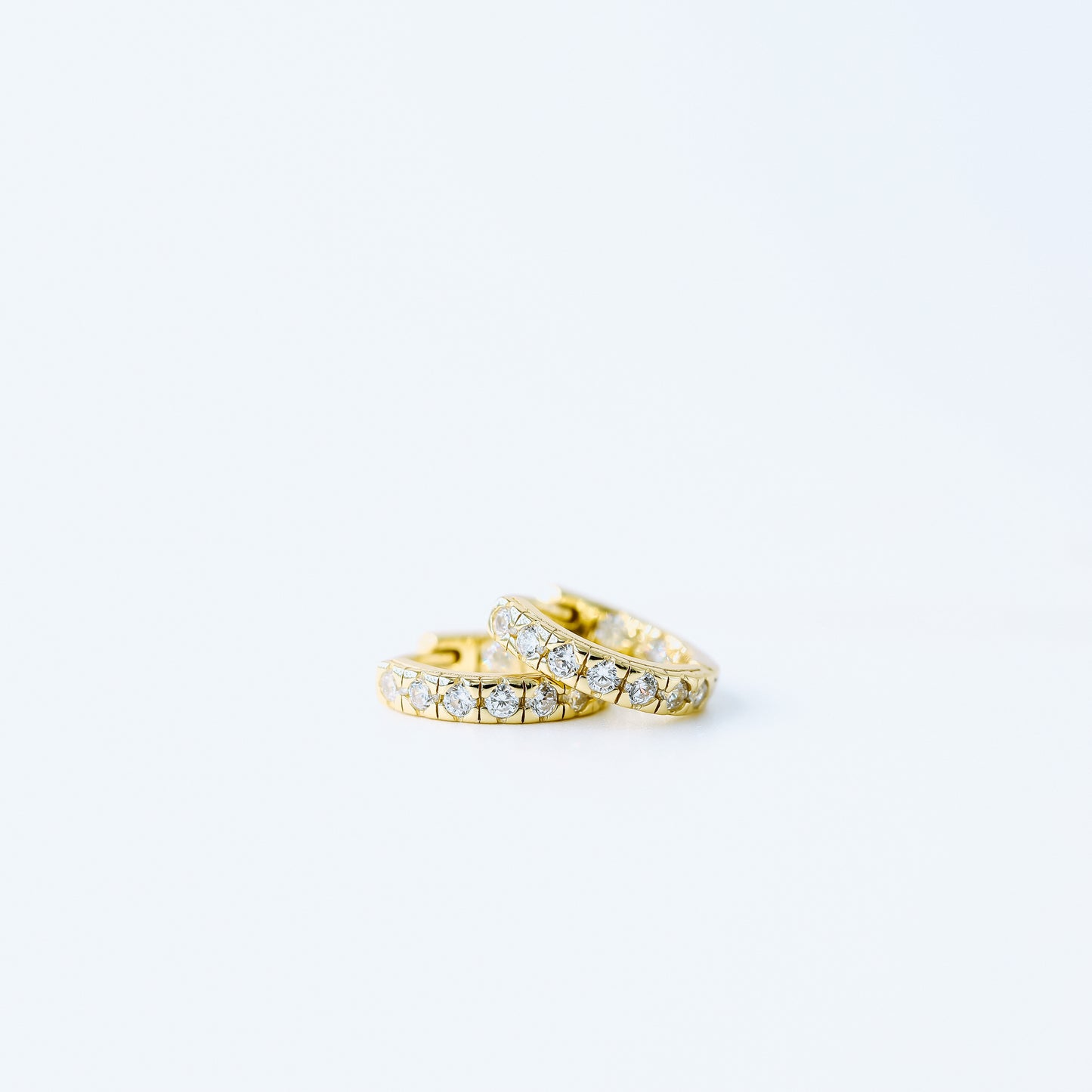 Simple White Stone, Clear CZ Hoop Earrings, Huggies, 9mm, Gold, Silver BYSDMJEWELS