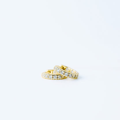 Simple White Stone, Clear CZ Hoop Earrings, Huggies, 9mm, Gold, Silver BYSDMJEWELS
