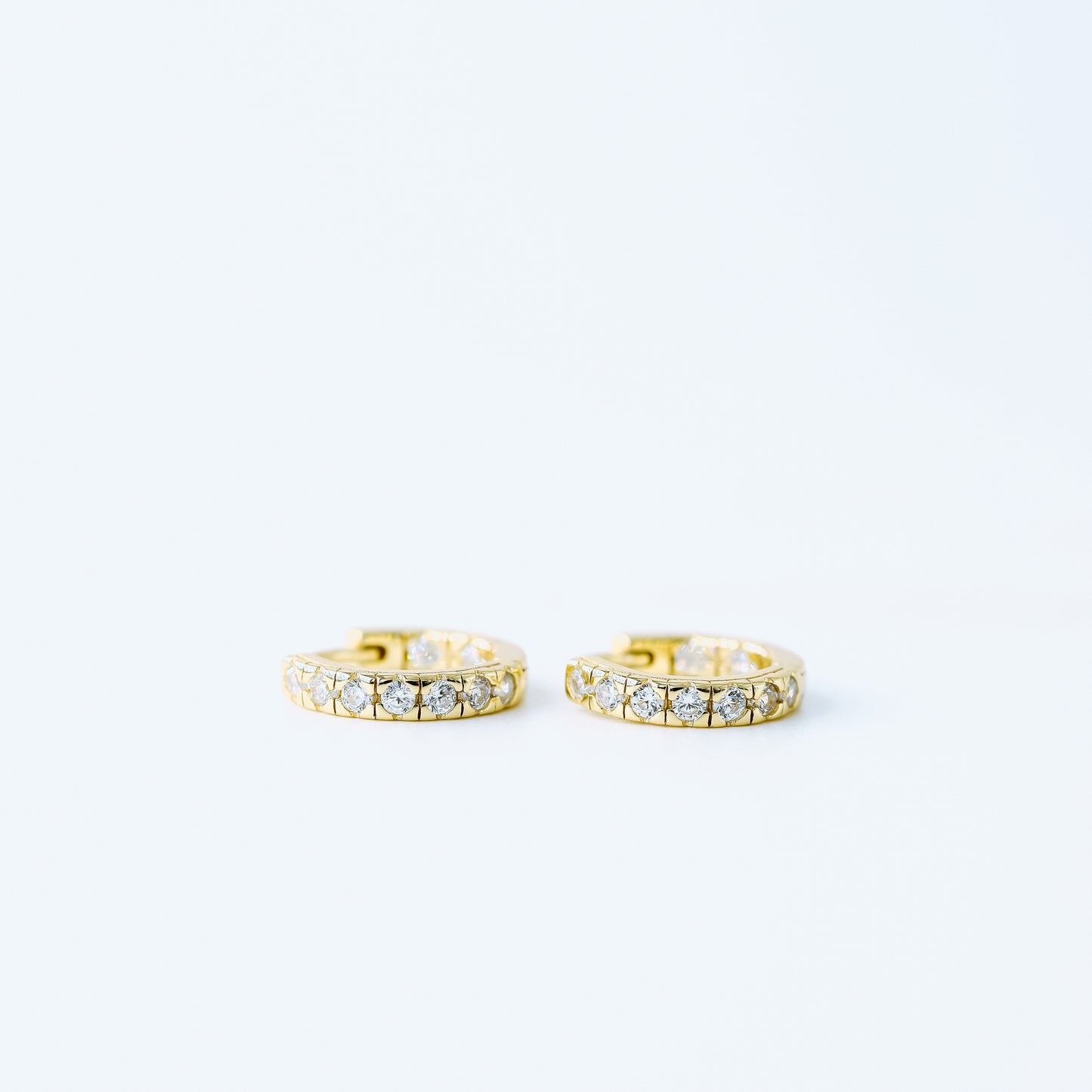 Simple White Stone, Clear CZ Hoop Earrings, Huggies, 9mm, Gold, Silver BYSDMJEWELS