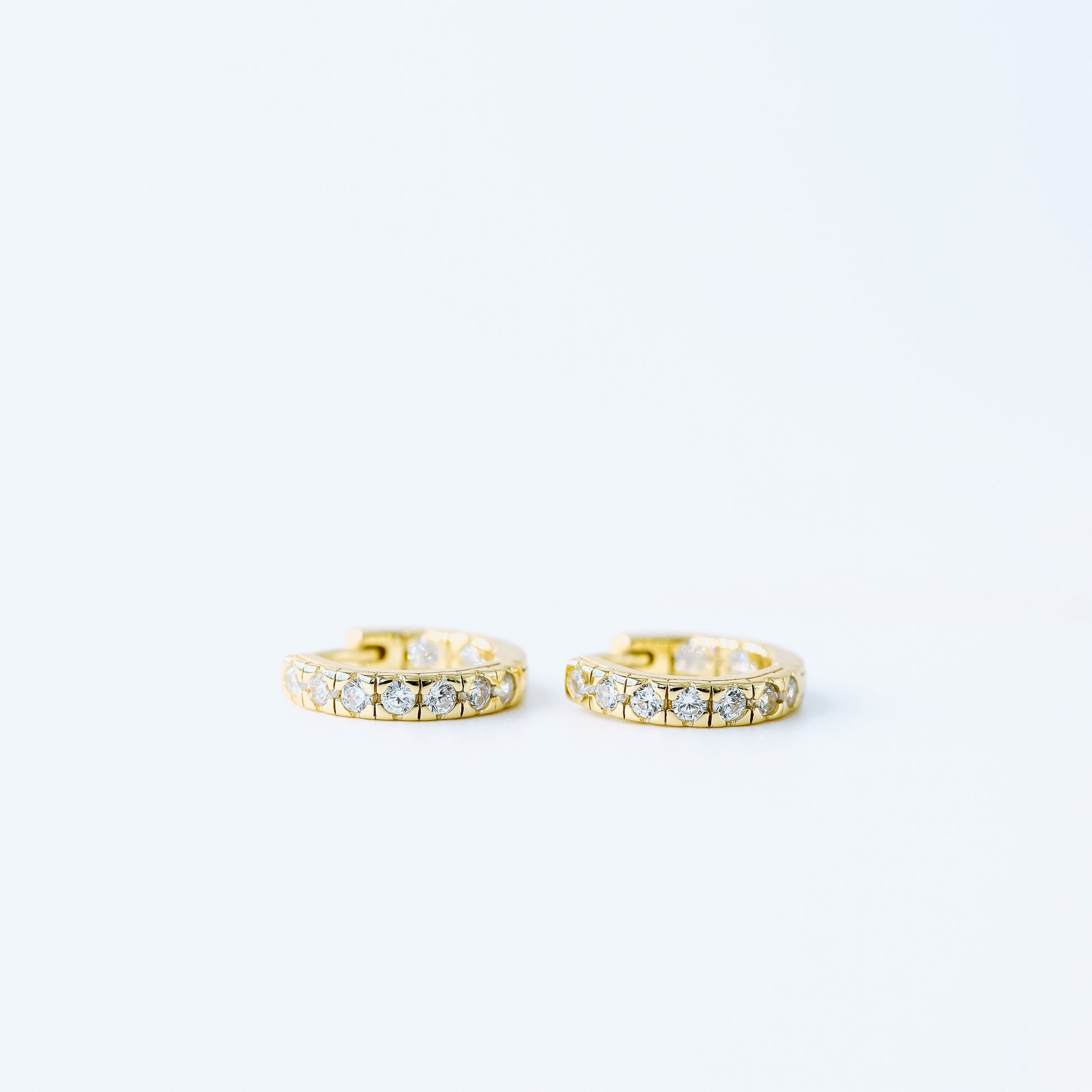 Simple White Stone, Clear CZ Hoop Earrings, Huggies, 9mm, Gold, Silver BYSDMJEWELS