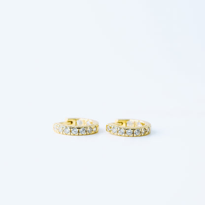Simple White Stone, Clear CZ Hoop Earrings, Huggies, 9mm, Gold, Silver BYSDMJEWELS