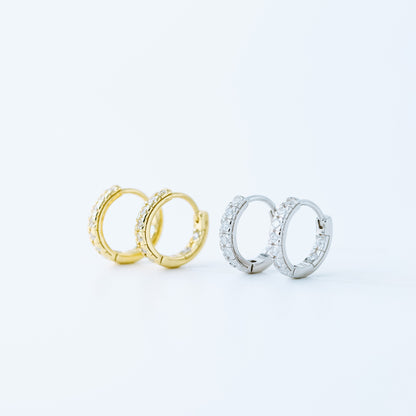 Simple White Stone, Clear CZ Hoop Earrings, Huggies, 9mm, Gold, Silver BYSDMJEWELS