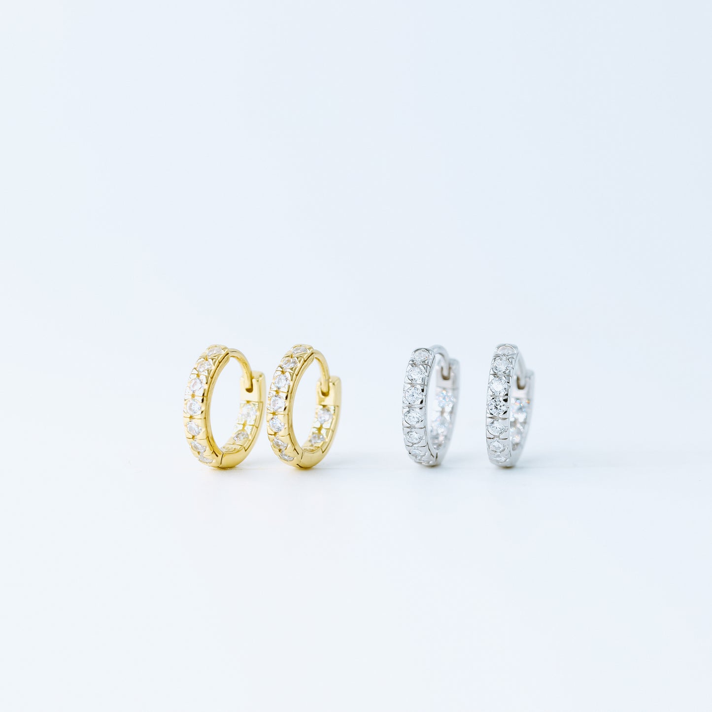 Simple White Stone, Clear CZ Hoop Earrings, Huggies, 9mm, Gold, Silver BYSDMJEWELS