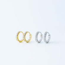 Load image into Gallery viewer, Simple White Stone, Clear CZ Hoop Earrings, Huggies, 9mm, Gold, Silver BYSDMJEWELS
