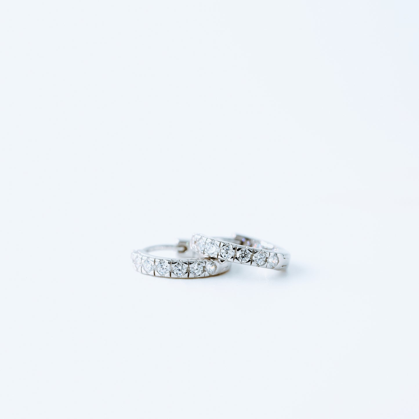 Simple White Stone, Clear CZ Hoop Earrings, Huggies, 9mm, Gold, Silver BYSDMJEWELS