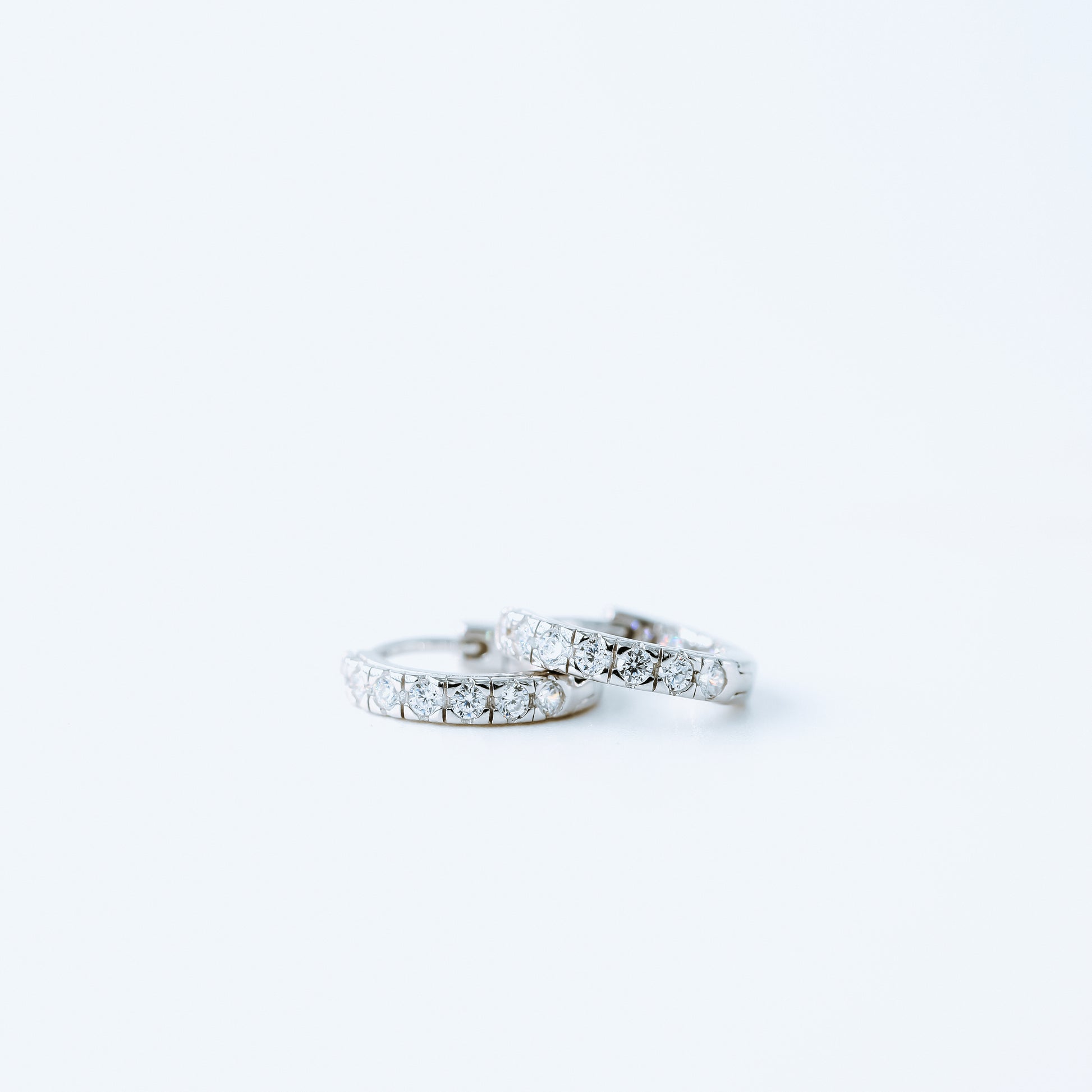 Simple White Stone, Clear CZ Hoop Earrings, Huggies, 9mm, Gold, Silver BYSDMJEWELS