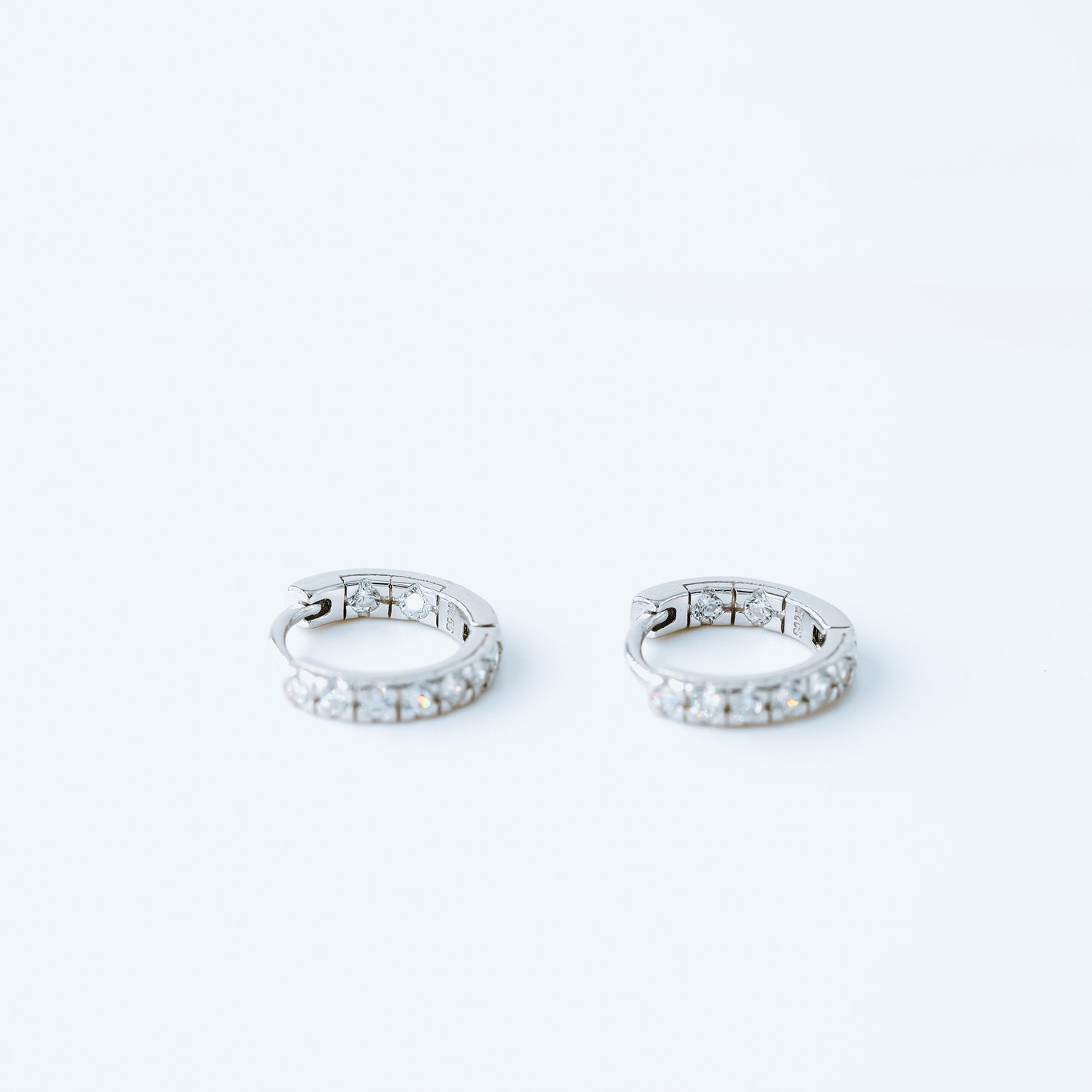 Simple White Stone, Clear CZ Hoop Earrings, Huggies, 9mm, Gold, Silver BYSDMJEWELS