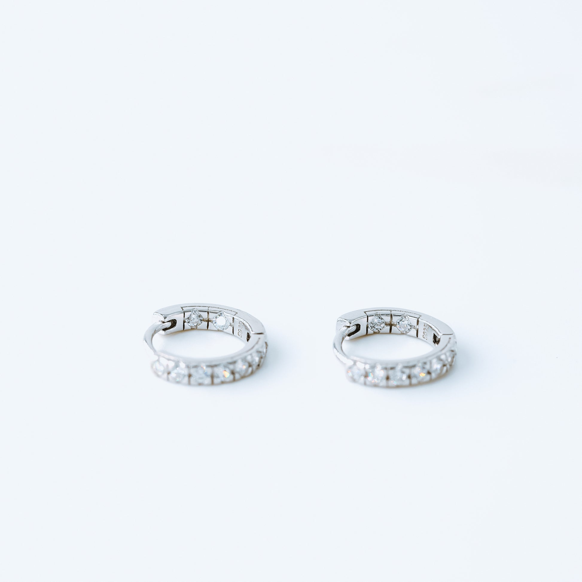 Simple White Stone, Clear CZ Hoop Earrings, Huggies, 9mm, Gold, Silver BYSDMJEWELS