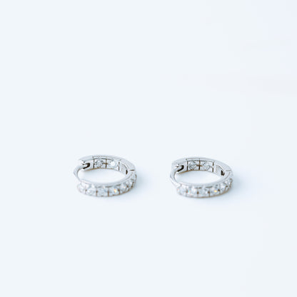Simple White Stone, Clear CZ Hoop Earrings, Huggies, 9mm, Gold, Silver BYSDMJEWELS