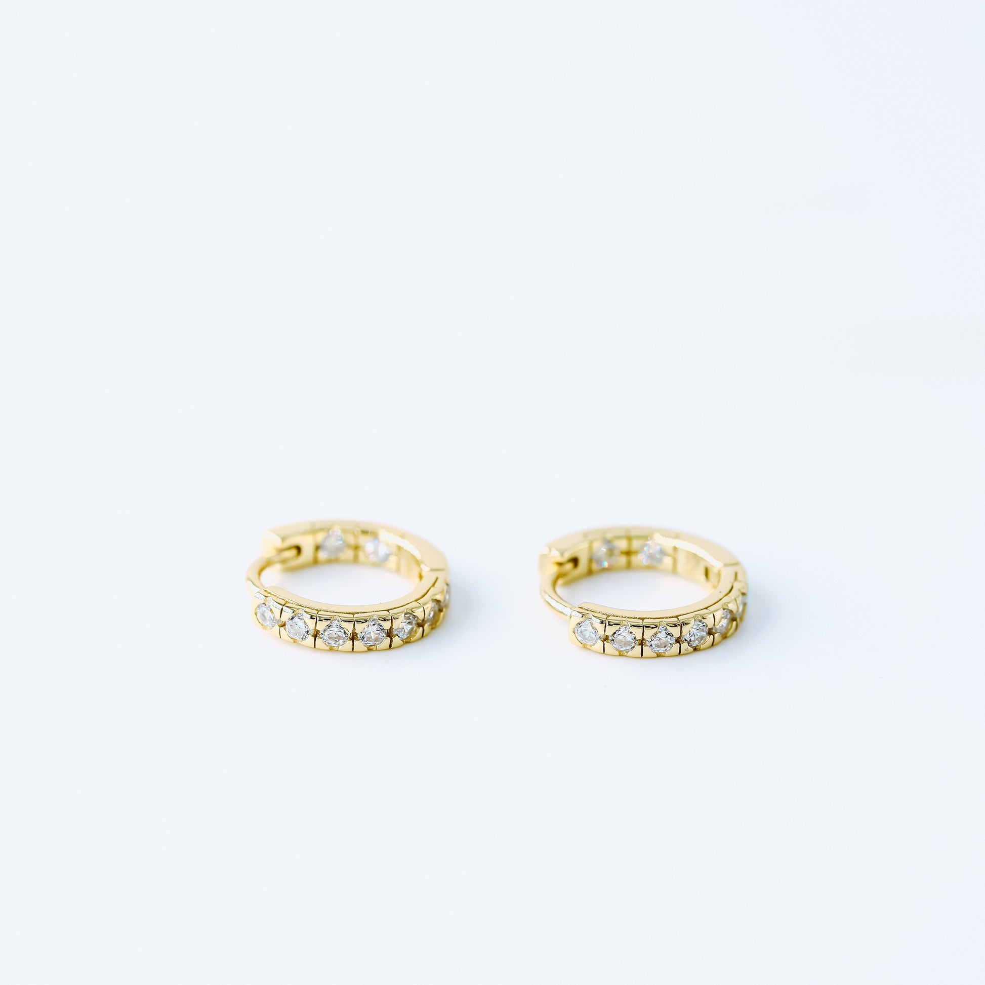 Simple White Stone, Clear CZ Hoop Earrings, Huggies, 9mm, Gold, Silver BYSDMJEWELS