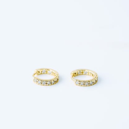Simple White Stone, Clear CZ Hoop Earrings, Huggies, 9mm, Gold, Silver BYSDMJEWELS