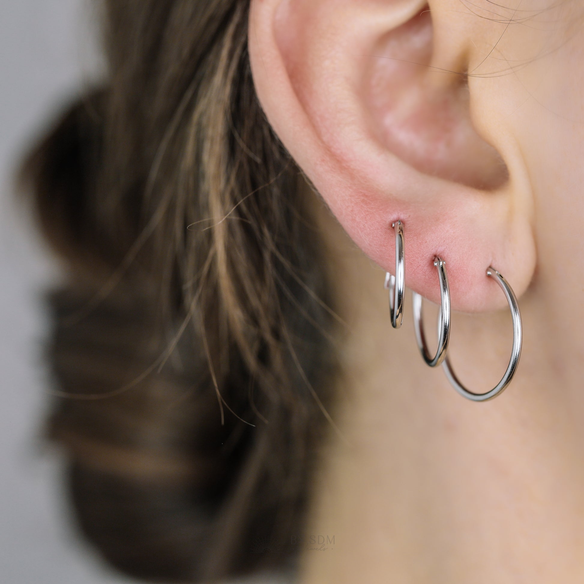 Thin Hoops Rings for Ear Piercings, Hoop With Hinge, 6, 8, 10, 12, 14, 16, 18mm, Silver, BYSDMJEWELS