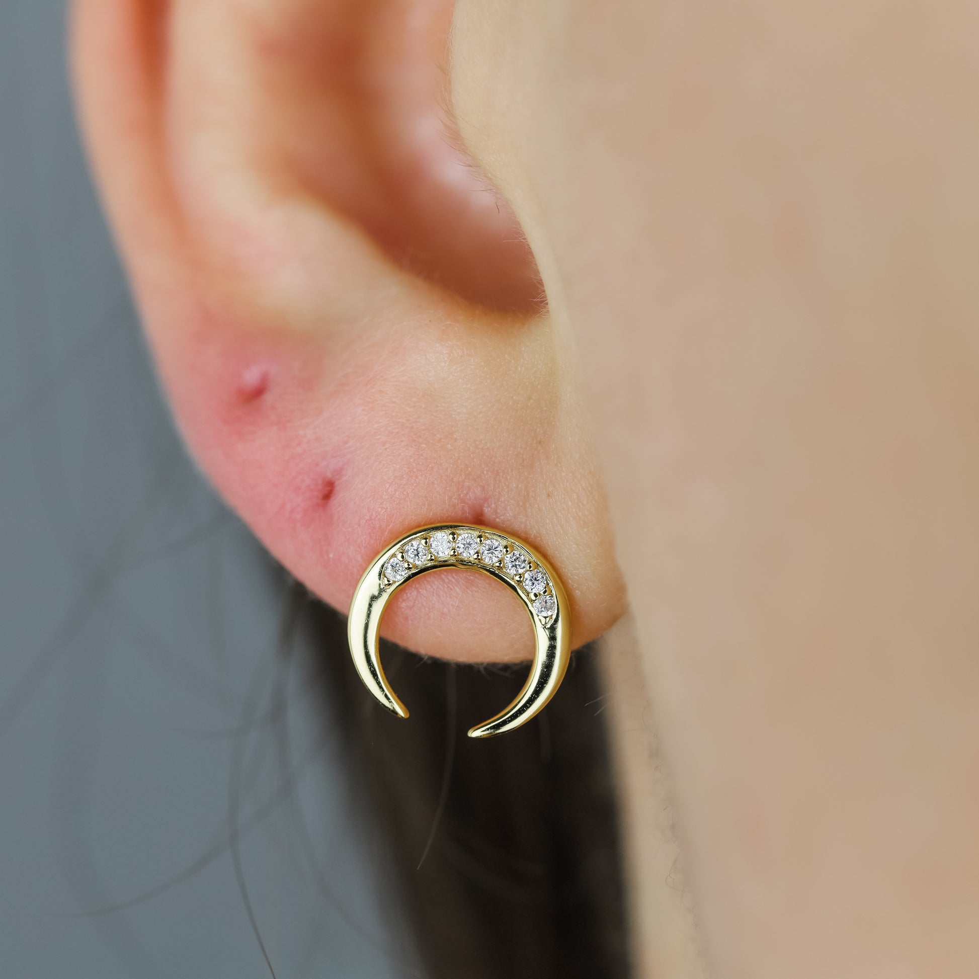 Moon Stud Earrings, Silver, Gold, BYSDMJEWELS