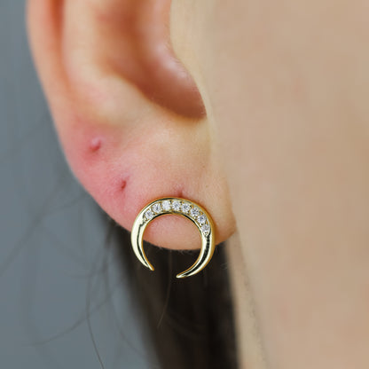 Moon Stud Earrings, Silver, Gold, BYSDMJEWELS