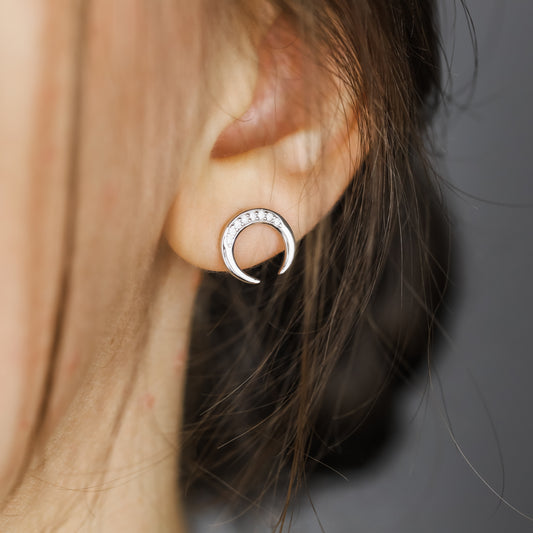Moon Stud Earrings, Silver, Gold, BYSDMJEWELS