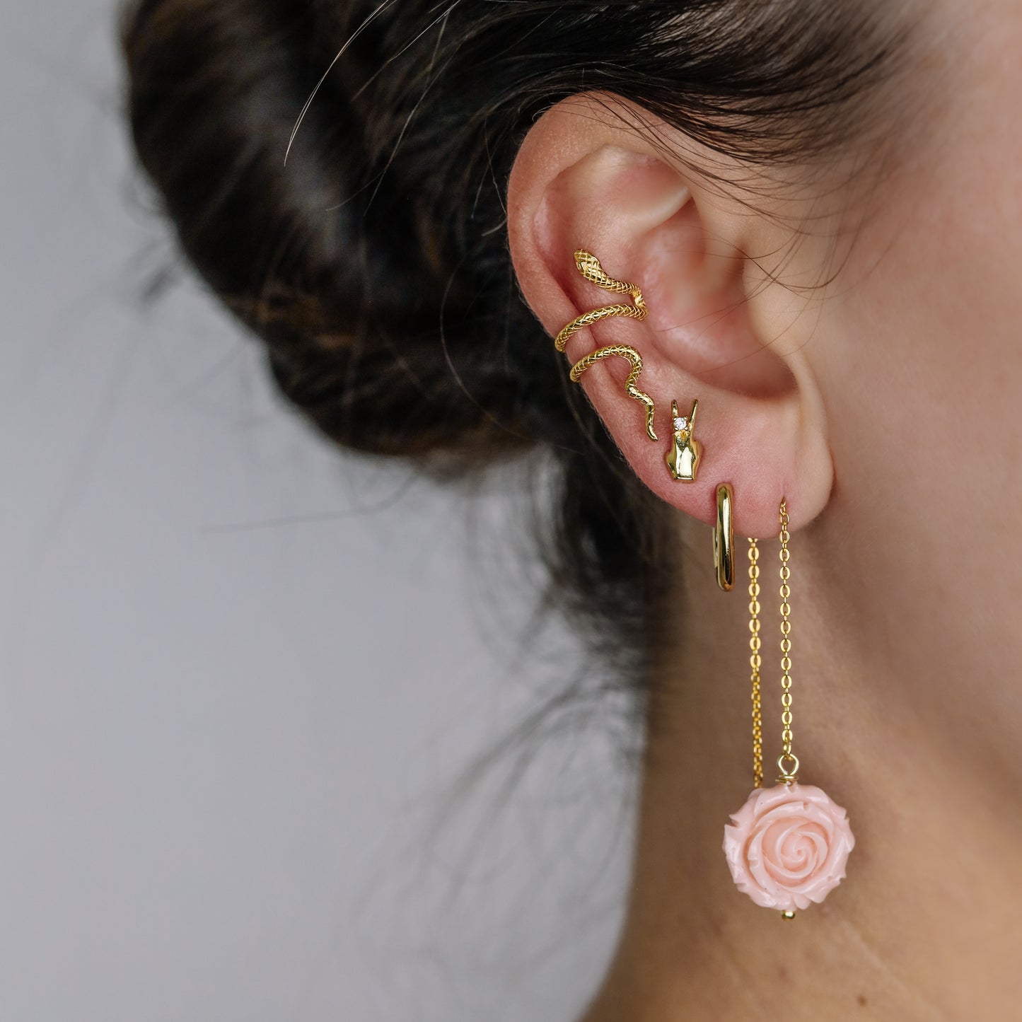 Gold Tiny Flower Threader Earrings, Tiny Rose Charm Earrings, Charm Earrings, Dangle Wire Earrings, BYSDMJEWELS