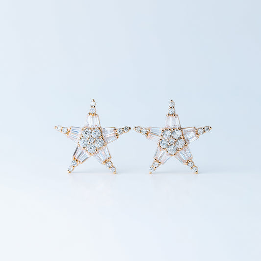 Art Deco Star Earrings, Art Nouveau, Baguette Rectangle Zirconia, Diamond Earrings, Geometric Earrings, Rose Gold, BYSDMJEWELS