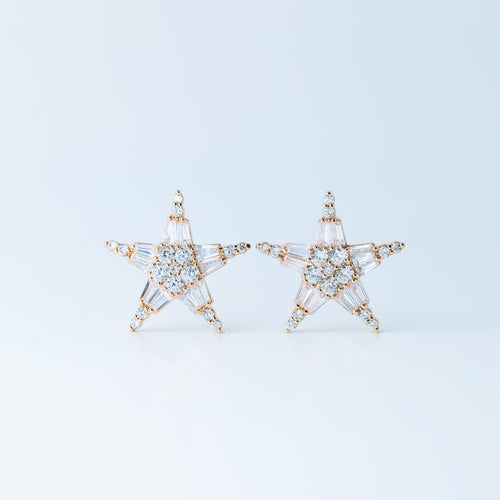Art Deco Star Earrings, Art Nouveau, Baguette Rectangle Zirconia, Diamond Earrings, Geometric Earrings, Rose Gold, BYSDMJEWELS