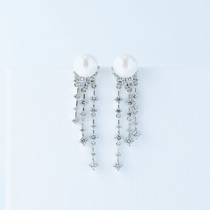 Wedding Earrings, Pearl Earrings, Bridal Jewelry, Crystal Earrings, Silver Earrings, BYSDMJEWELS