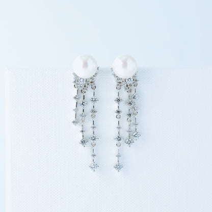 Wedding Earrings, Pearl Earrings, Bridal Jewelry, Crystal Earrings, Silver Earrings, BYSDMJEWELS