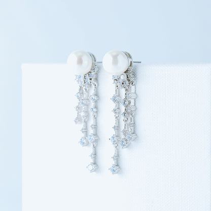 Wedding Earrings, Pearl Earrings, Bridal Jewelry, Crystal Earrings, Silver Earrings, BYSDMJEWELS