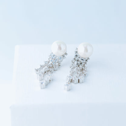 Wedding Earrings, Pearl Earrings, Bridal Jewelry, Crystal Earrings, Silver Earrings, BYSDMJEWELS