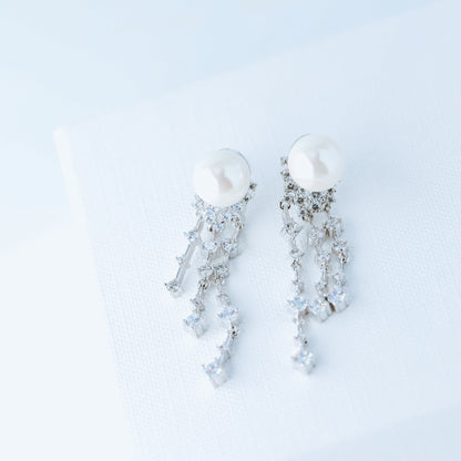 Wedding Earrings, Pearl Earrings, Bridal Jewelry, Crystal Earrings, Silver Earrings, BYSDMJEWELS