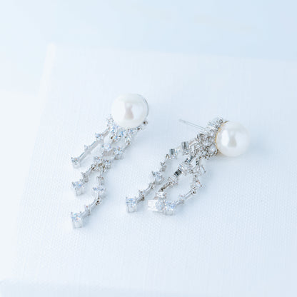 Wedding Earrings, Pearl Earrings, Bridal Jewelry, Crystal Earrings, Silver Earrings, BYSDMJEWELS