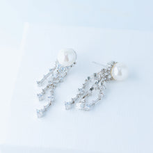 Load image into Gallery viewer, Wedding Earrings, Pearl Earrings, Bridal Jewelry, Crystal Earrings, Silver Earrings, BYSDMJEWELS
