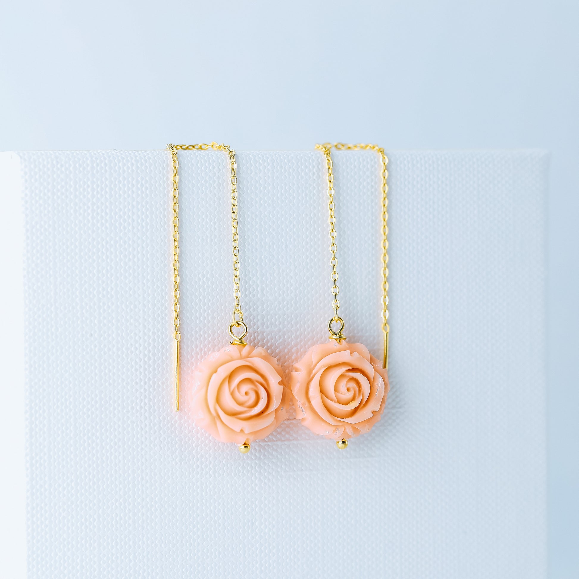 Gold Tiny Flower Threader Earrings, Tiny Rose Charm Earrings, Charm Earrings, Dangle Wire Earrings, BYSDMJEWELS