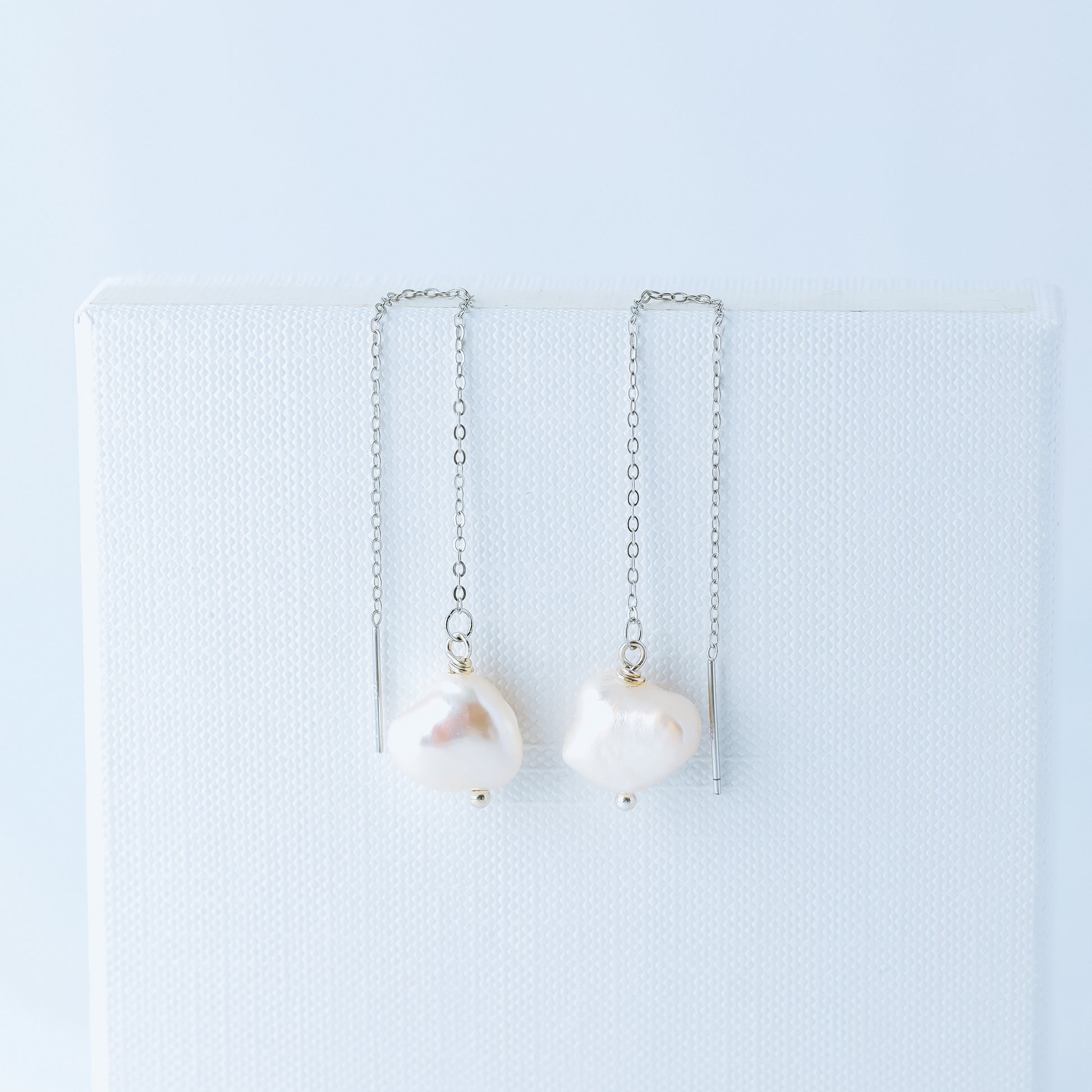 Keshi Genuine Pearl Threader Earrings, Pearl Ear Threaders, Natural Freshwater Pearls, Drop Ear Threaders, Silver or Gold, BYSDMJEWELS