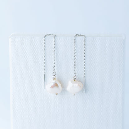 Keshi Genuine Pearl Threader Earrings, Pearl Ear Threaders, Natural Freshwater Pearls, Drop Ear Threaders, Silver or Gold, BYSDMJEWELS