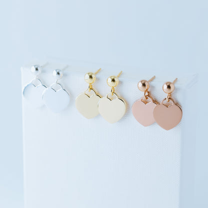 Dangle Heart Stud Earrings Rose Gold Heart Earrings Teeny Tiny Heart Earrings Gold Heart Stud Earrings Silver Tiffany Heart Earrings