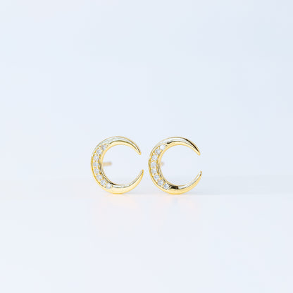 Moon Stud Earrings, Silver, Gold, BYSDMJEWELS