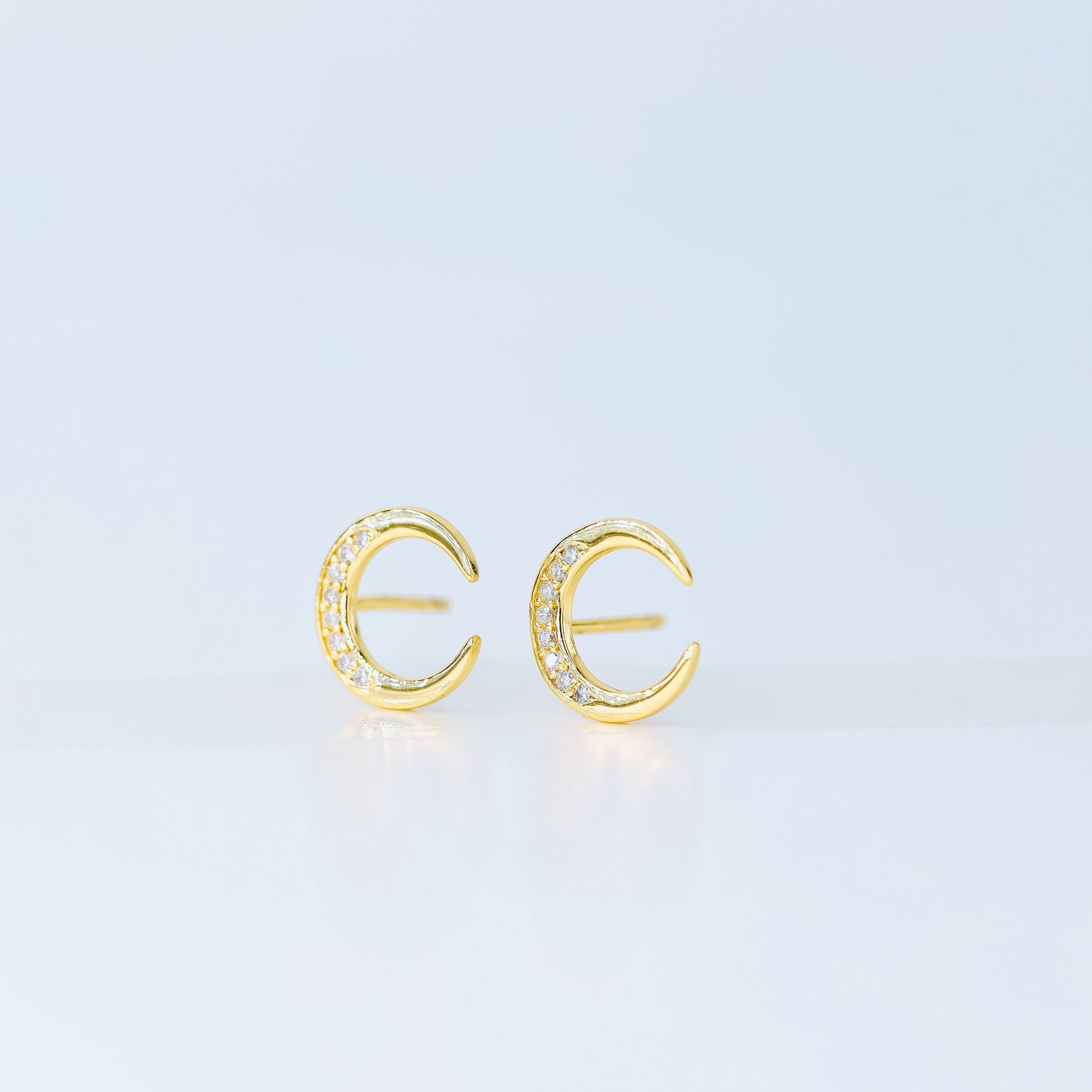 Moon Stud Earrings, Silver, Gold, BYSDMJEWELS